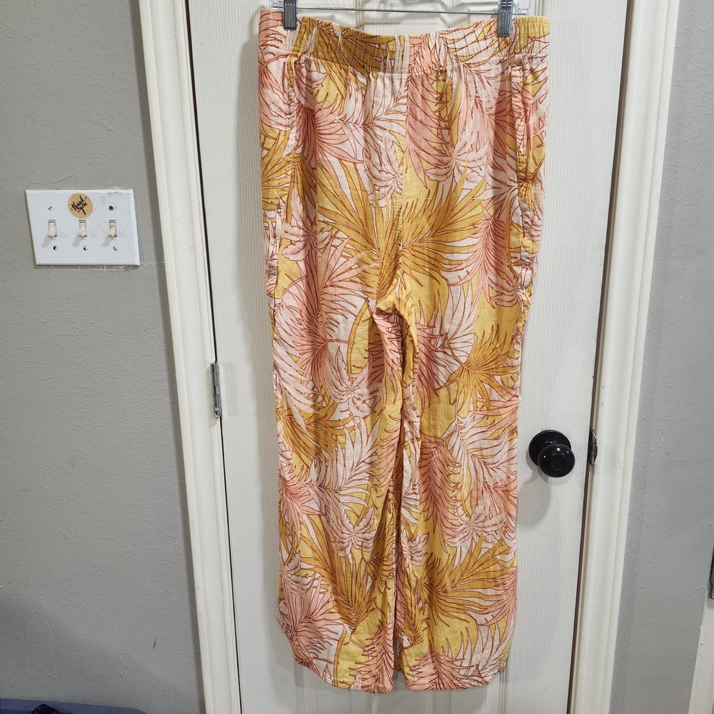 Tahari Linen Blend Tropical Palm Print 2 Piece Set Crop Top Wide Leg Pants L - Picture 5 of 8